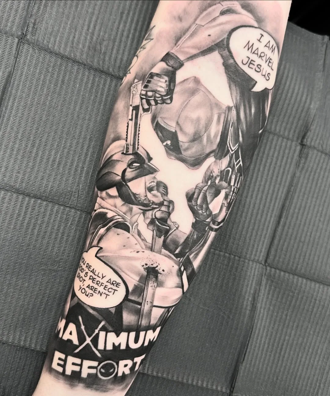 WOLVERINE VS DEADPOOL tattoo by Crouchy