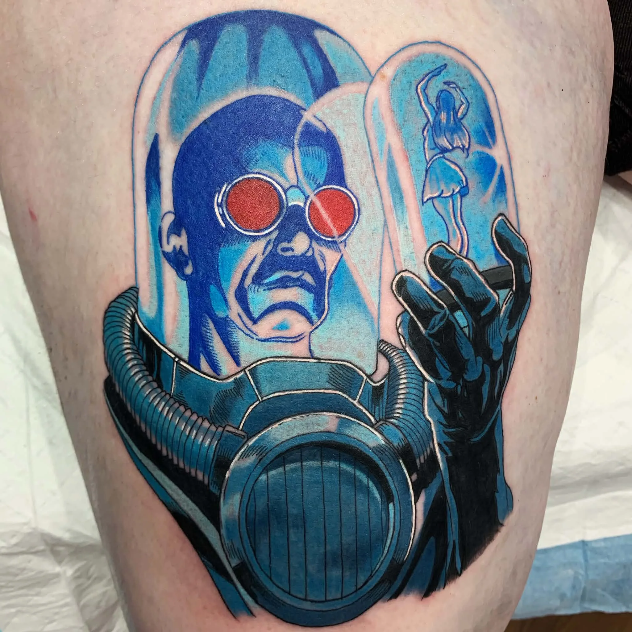 Full colour Mr Freeze tattoo by Crouchy