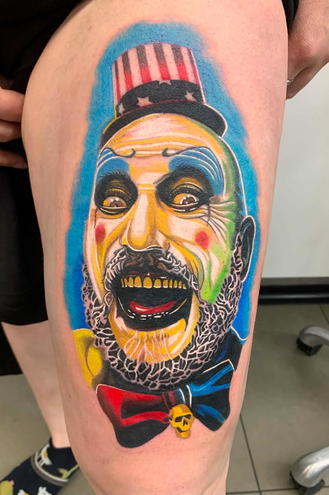 Full colour Captain Spaulding clown tattoo by Crouchy