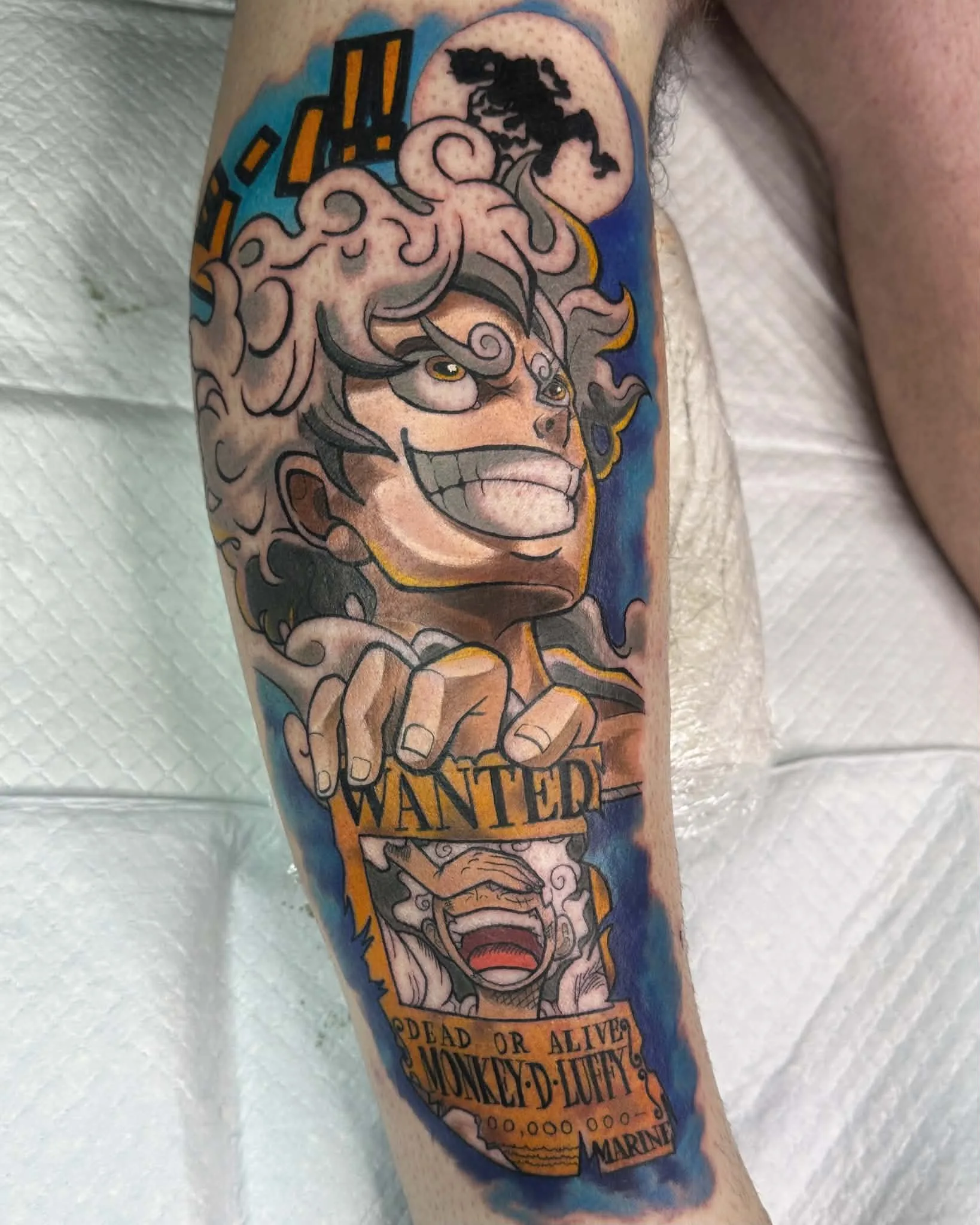 Colour Gear 5 Luffy wanted poster tattoo from One Piece by Crouchy